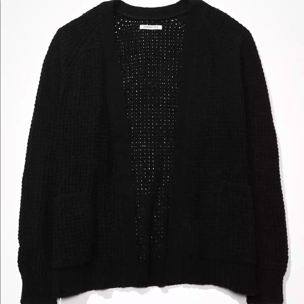 American Eagle Chenille Open Front Long Cardigan, knit black size xs/s